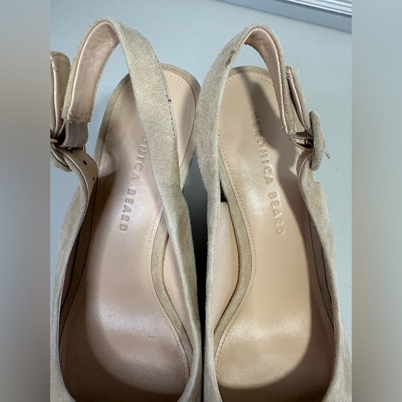 Veronica Beard Dali Suede Wedges | Nude Peep-Toe Sandals | Size 8 - Picture 9 of 16
